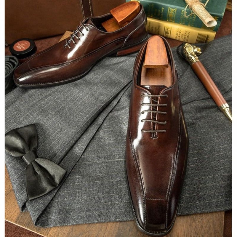 Ανδρικά Επίσημα Παπούτσια Exotic Brogue Δερμάτινα Με Κορδόνια - Καφές