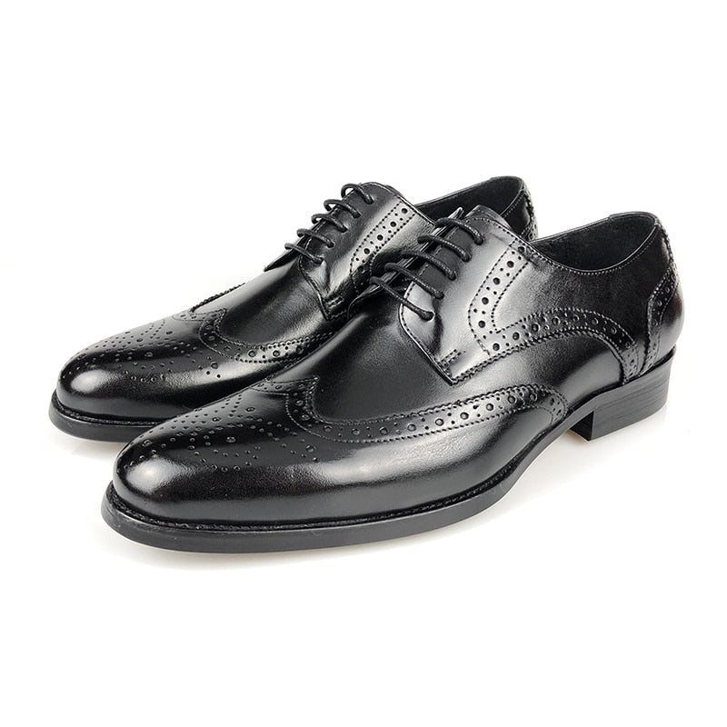 Ανδρικά Επίσημα Παπούτσια Exotic Cow Leather Lace-up Oxford - Μαύρο