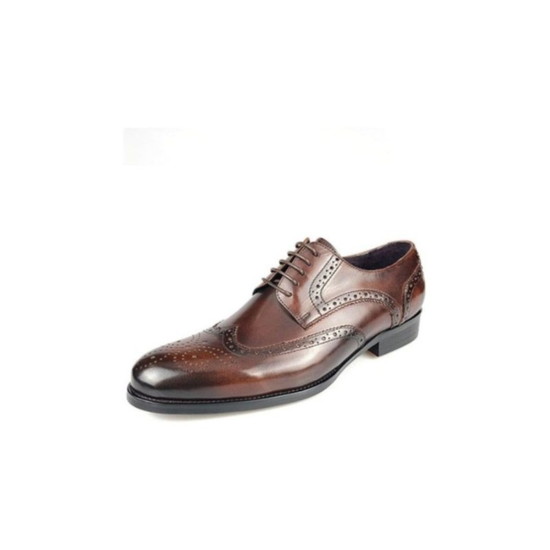 Ανδρικά Επίσημα Παπούτσια Exotic Cow Leather Lace-up Oxford - Καφέ