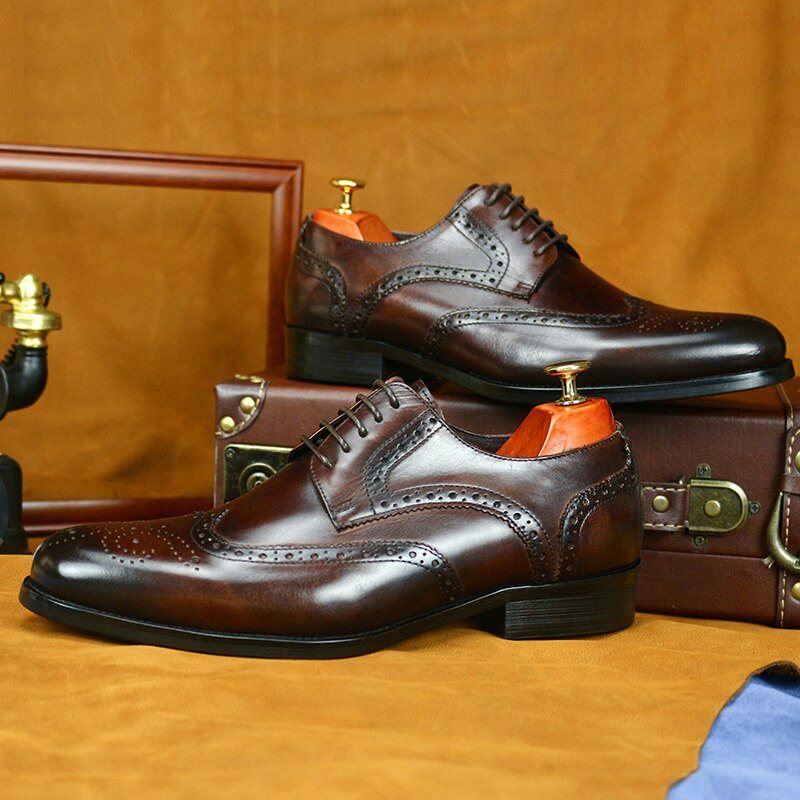 Ανδρικά Επίσημα Παπούτσια Exotic Cow Leather Lace-up Oxford - Καφέ