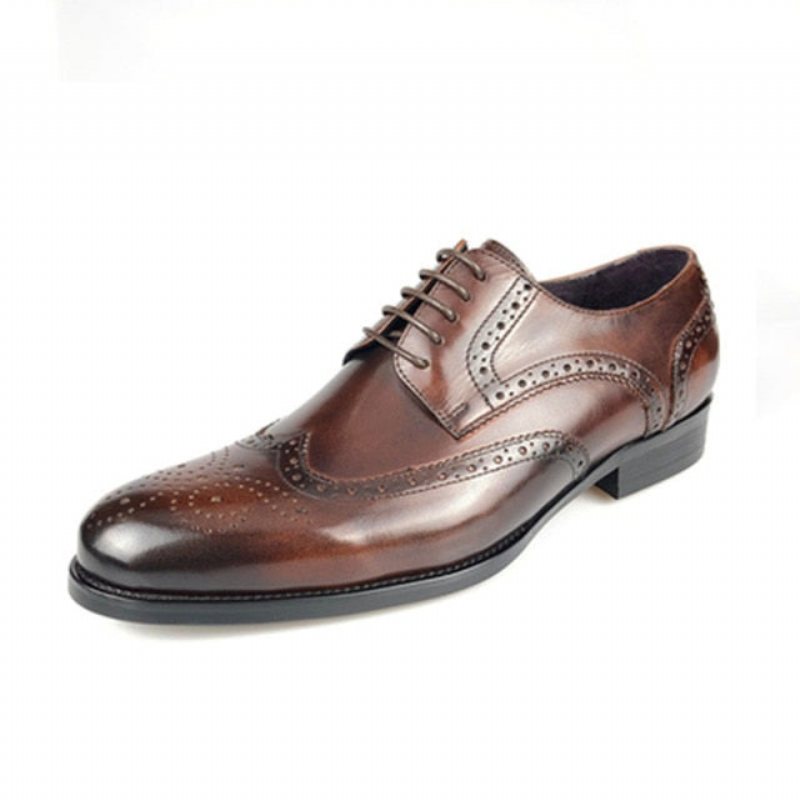 Ανδρικά Επίσημα Παπούτσια Exotic Cow Leather Lace-up Oxford - Καφέ