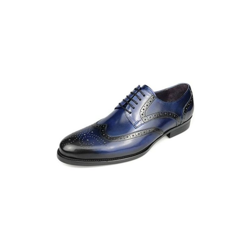 Ανδρικά Επίσημα Παπούτσια Exotic Cow Leather Lace-up Oxford - Μπλε