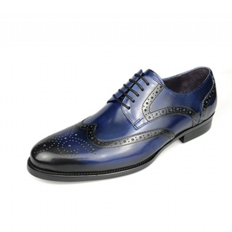 Ανδρικά Επίσημα Παπούτσια Exotic Cow Leather Lace-up Oxford - Μπλε