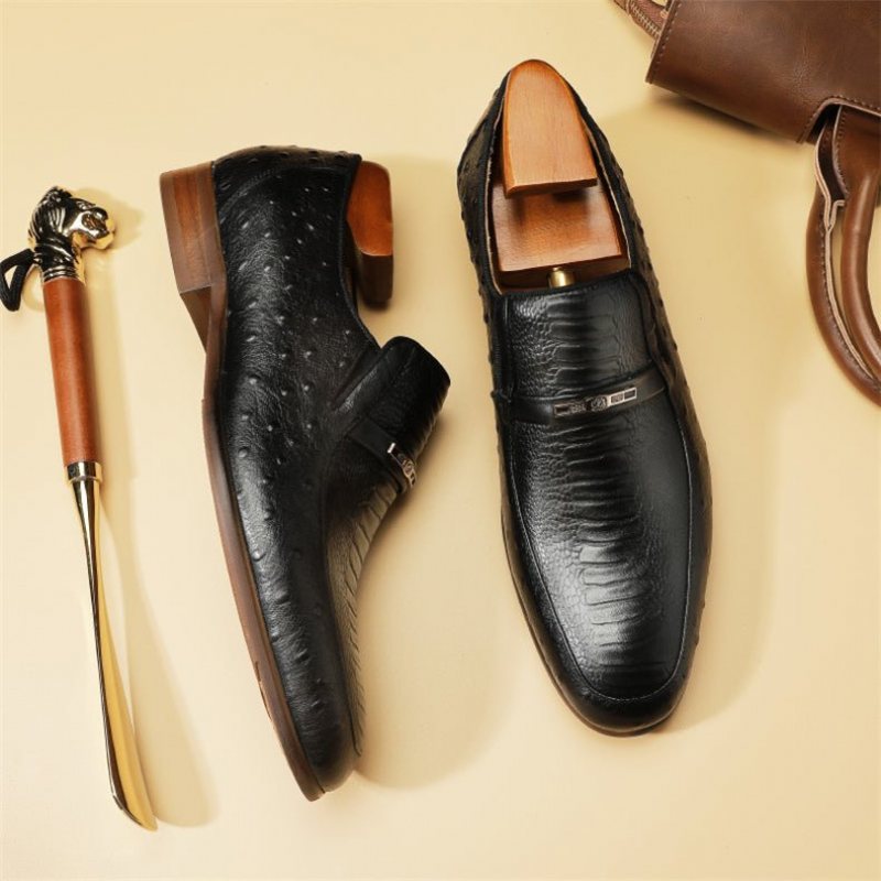 Ανδρικά Επίσημα Παπούτσια Exotic Crocodile Lace-up Formal Loafers - Μαύρο