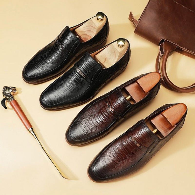 Ανδρικά Επίσημα Παπούτσια Exotic Crocodile Lace-up Formal Loafers - Μαύρο