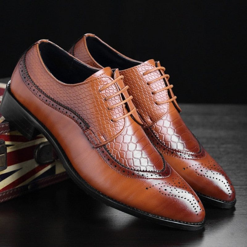 Ανδρικά Επίσημα Παπούτσια Exotic Lace Up Derby - Καφέ