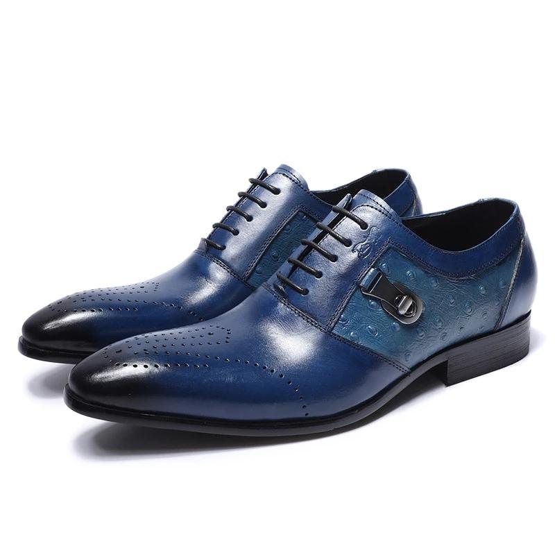 Ανδρικά Επίσημα Παπούτσια Exotic Lace-up Oxford Brogue Casual - Μπλε 