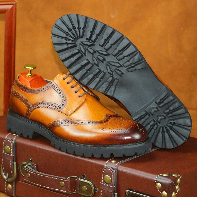 Ανδρικά Επίσημα Παπούτσια Exotic Lace-up Δερμάτινα Brogue - Καφές