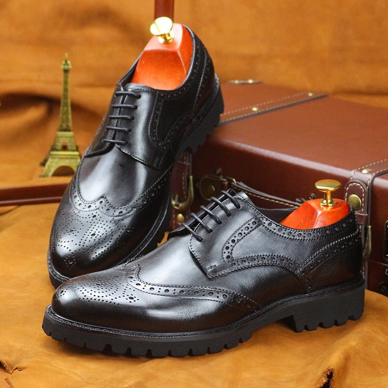 Ανδρικά Επίσημα Παπούτσια Exotic Lace-up Δερμάτινα Brogue - Μαύρο