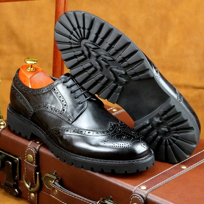 Ανδρικά Επίσημα Παπούτσια Exotic Lace-up Δερμάτινα Brogue - Μαύρο