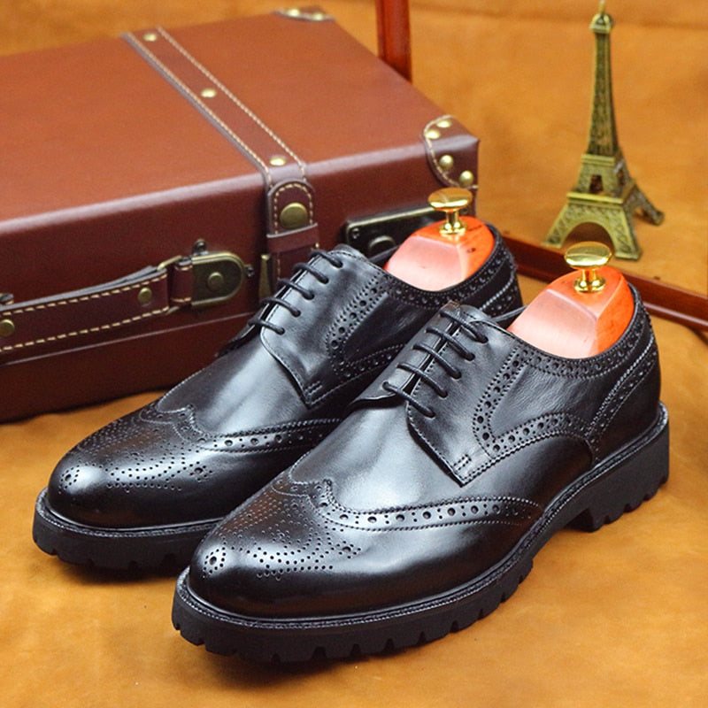 Ανδρικά Επίσημα Παπούτσια Exotic Lace-up Δερμάτινα Brogue - Μαύρο