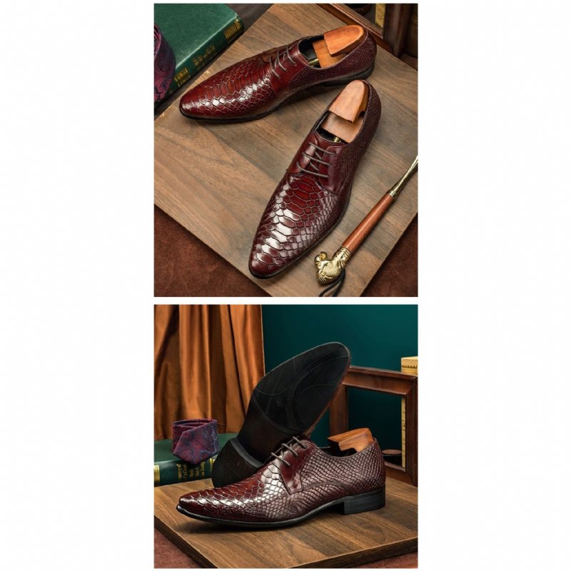 Ανδρικά Επίσημα Παπούτσια Exotic Retro Lace-up Wingtip Oxford - Κόκκινο