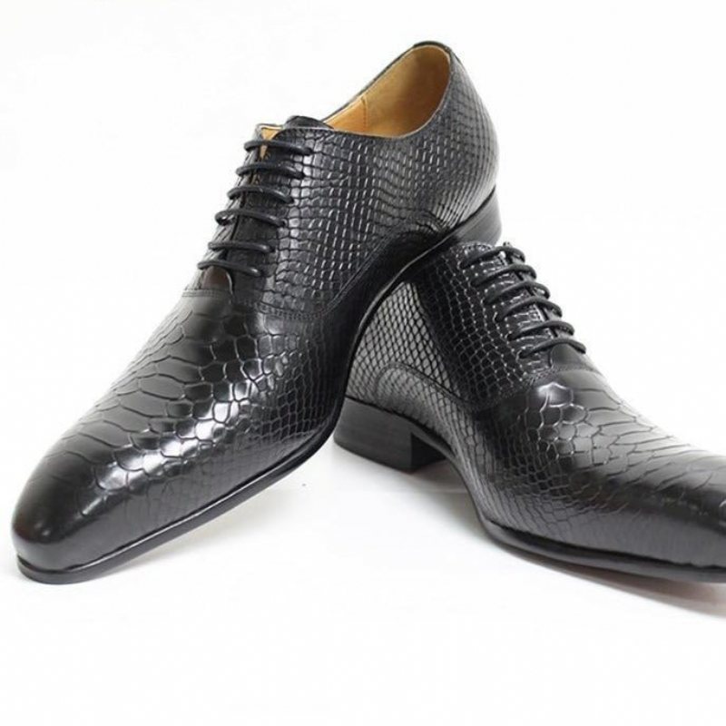 Ανδρικά Επίσημα Παπούτσια Exotic Serpent Pointed Toe Oxford Φόρεμα - Μαύρο 