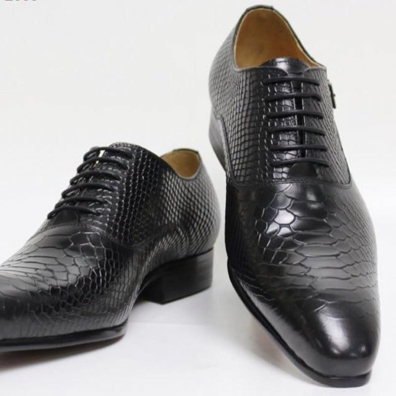 Ανδρικά Επίσημα Παπούτσια Exotic Serpent Pointed Toe Oxford Φόρεμα - Μαύρο 