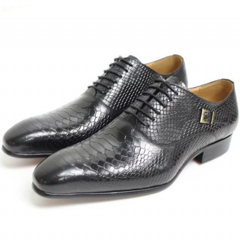 Ανδρικά Επίσημα Παπούτσια Exotic Serpent Pointed Toe Oxford Φόρεμα - Μαύρο 