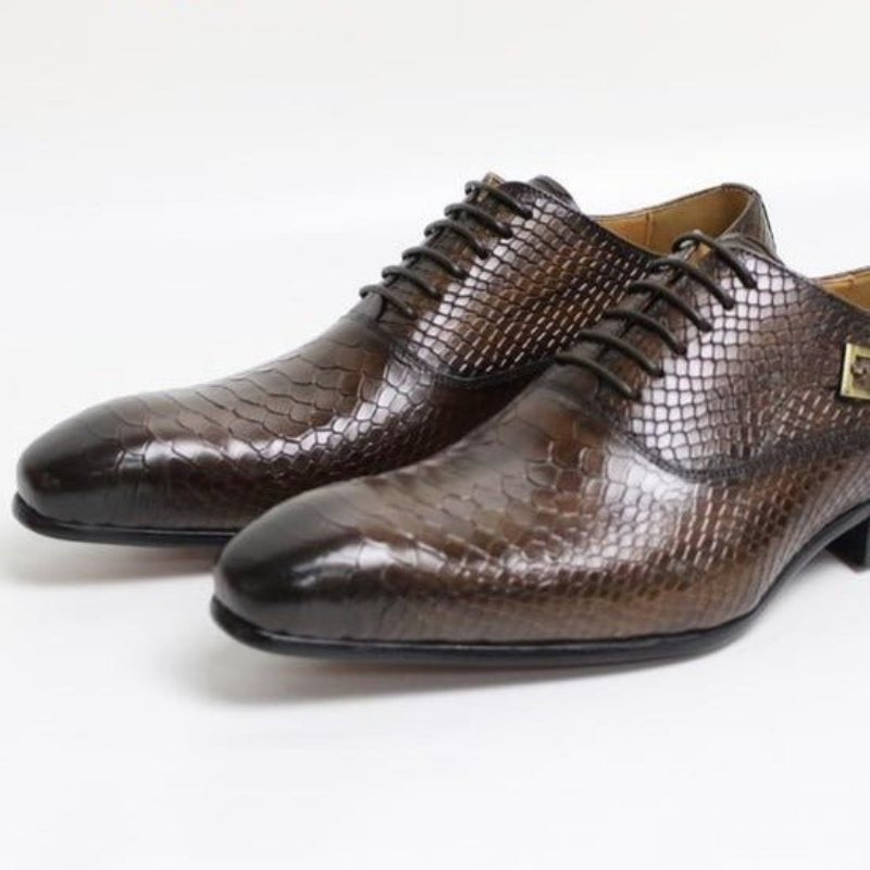 Ανδρικά Επίσημα Παπούτσια Exotic Serpent Pointed Toe Oxford Φόρεμα - Καφές