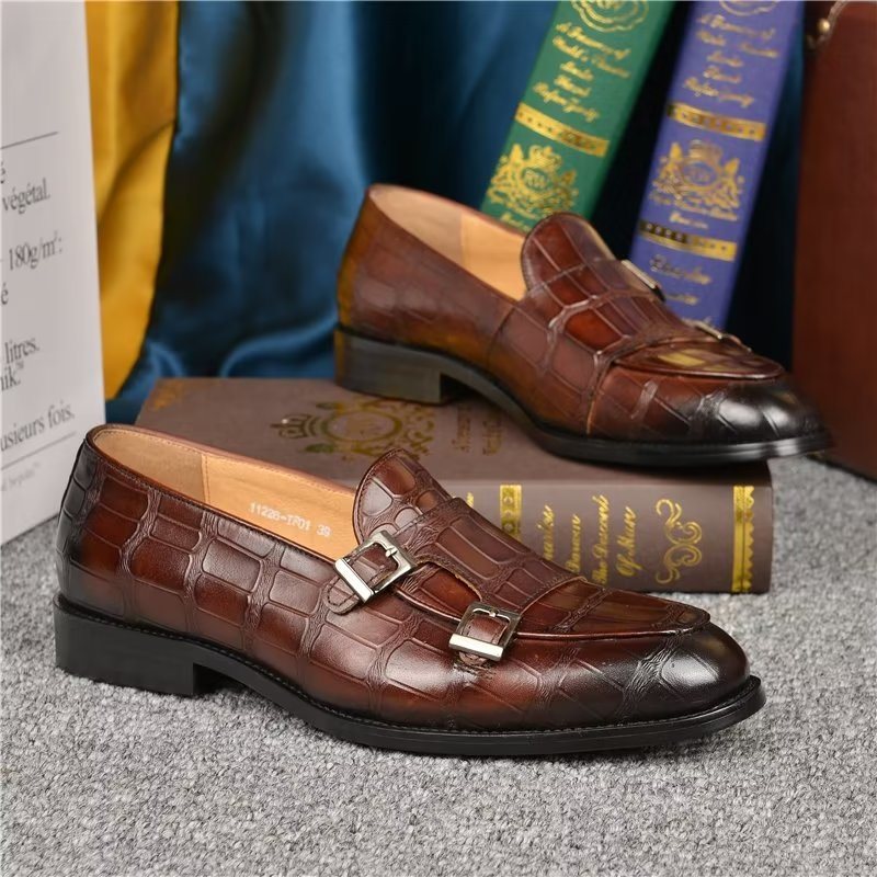 Ανδρικά Επίσημα Παπούτσια Exotic Texture Modish Monkstrap Φόρεμα - Καφές