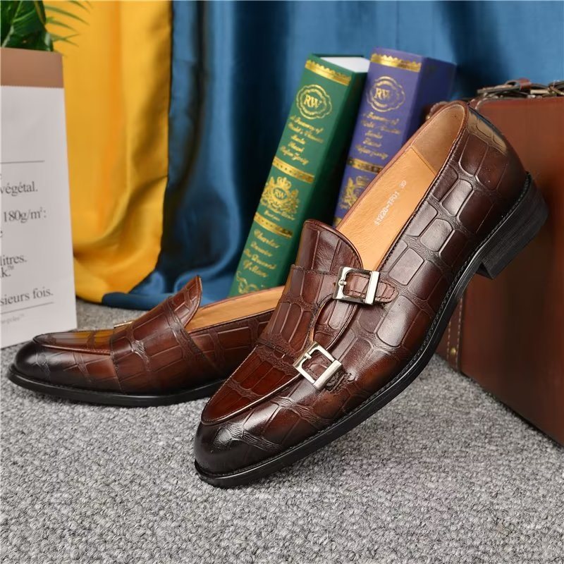 Ανδρικά Επίσημα Παπούτσια Exotic Texture Modish Monkstrap Φόρεμα - Καφές