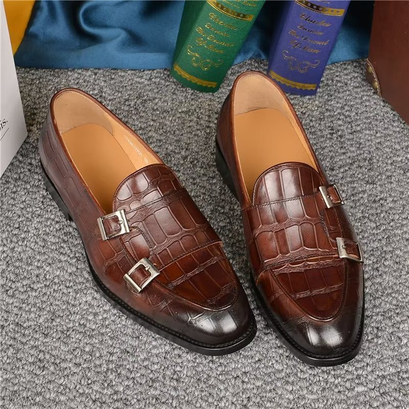 Ανδρικά Επίσημα Παπούτσια Exotic Texture Modish Monkstrap Φόρεμα - Καφές