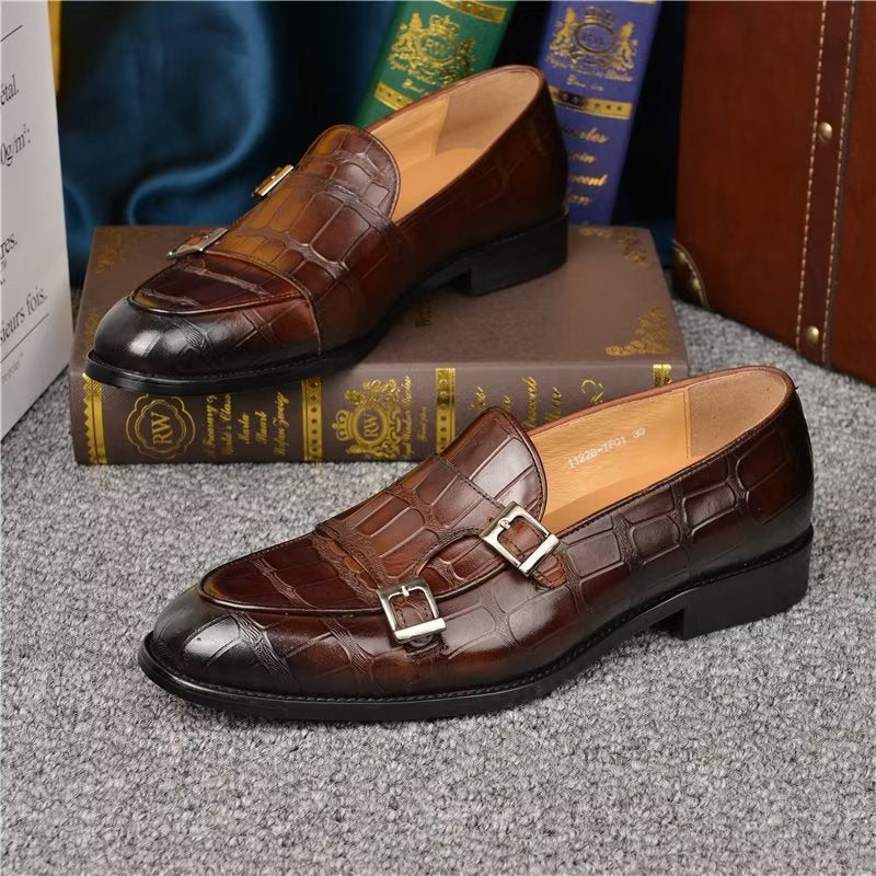 Ανδρικά Επίσημα Παπούτσια Exotic Texture Modish Monkstrap Φόρεμα - Καφές