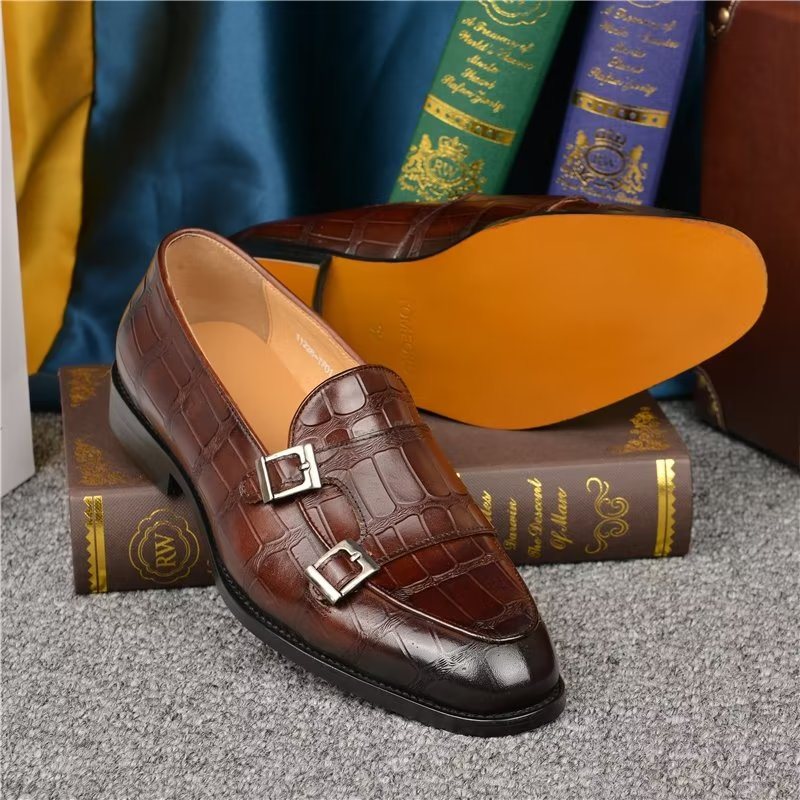 Ανδρικά Επίσημα Παπούτσια Exotic Texture Modish Monkstrap Φόρεμα - Καφές