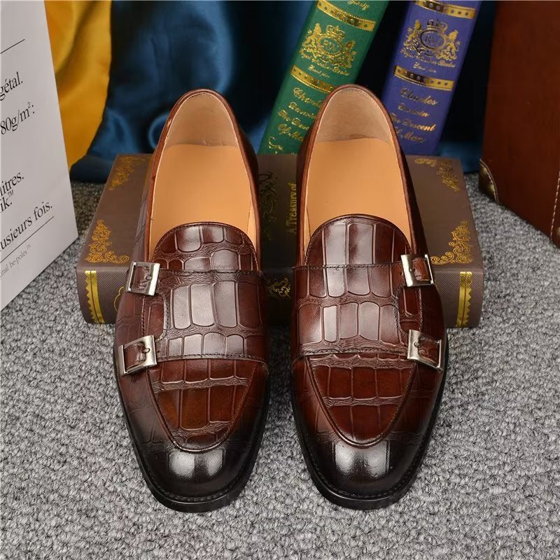 Ανδρικά Επίσημα Παπούτσια Exotic Texture Modish Monkstrap Φόρεμα - Καφές