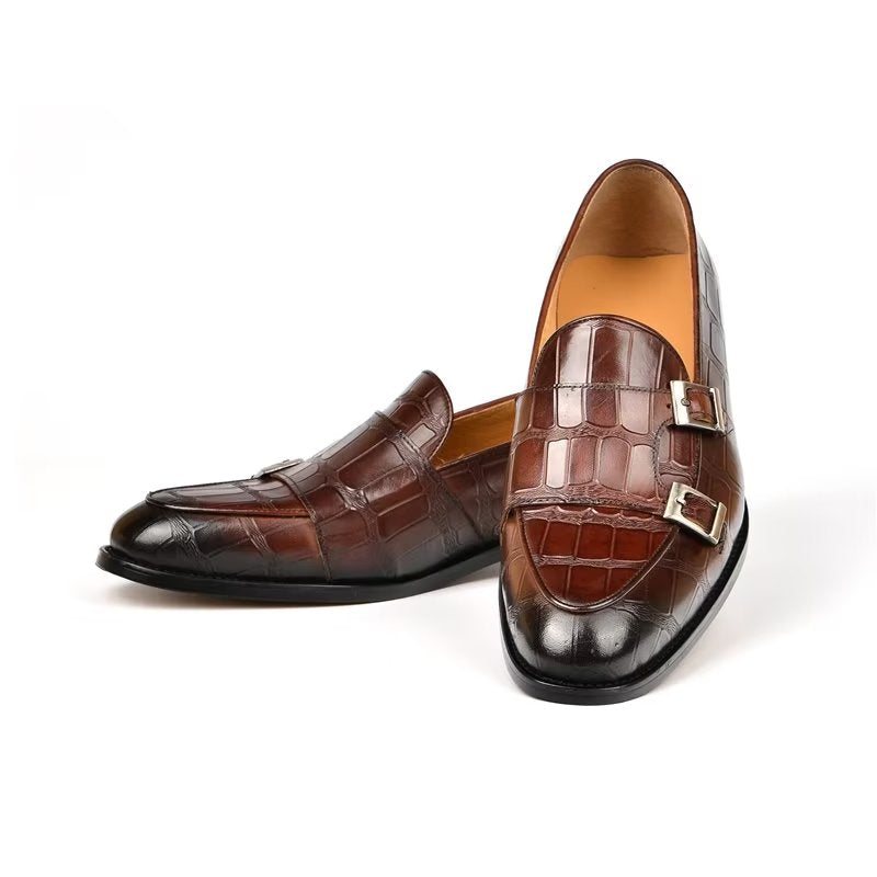 Ανδρικά Επίσημα Παπούτσια Exotic Texture Modish Monkstrap Φόρεμα - Καφές