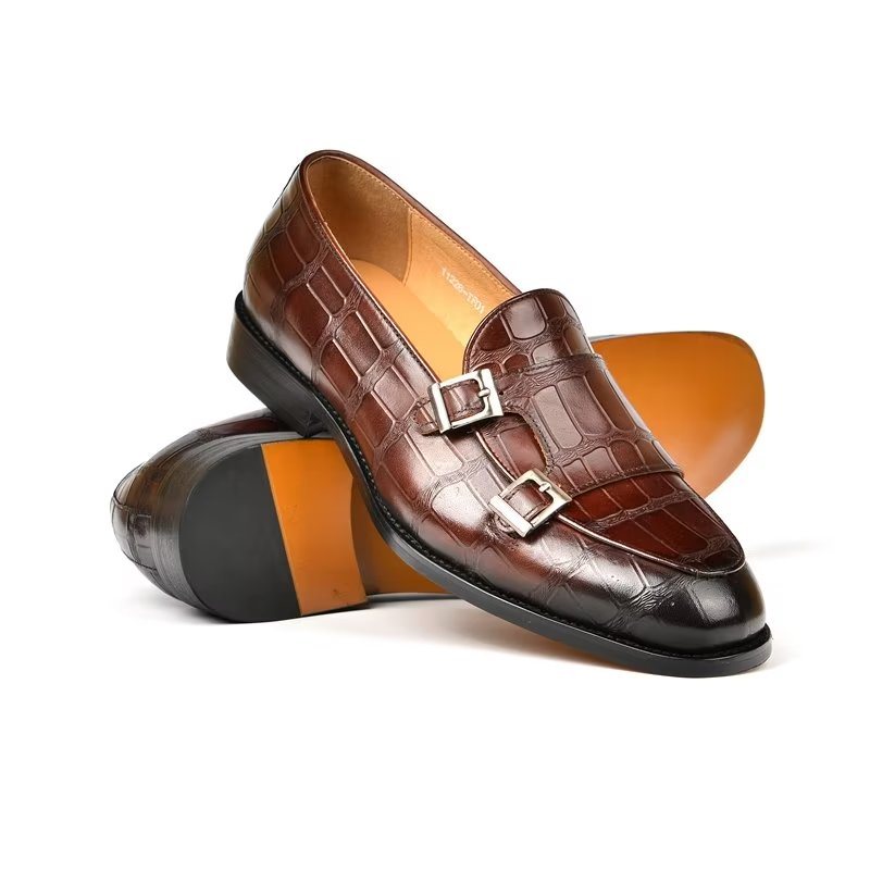 Ανδρικά Επίσημα Παπούτσια Exotic Texture Modish Monkstrap Φόρεμα - Καφές