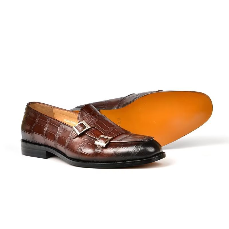 Ανδρικά Επίσημα Παπούτσια Exotic Texture Modish Monkstrap Φόρεμα - Καφές