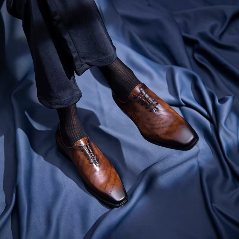 Ανδρικά Επίσημα Παπούτσια Exotic Texture Oxford Φόρεμα - Καφές