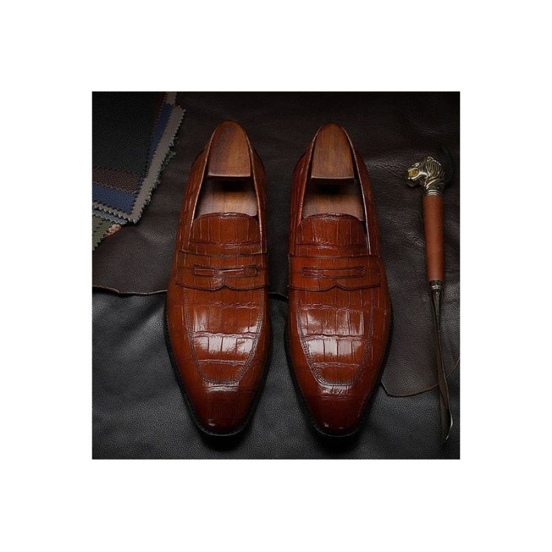 Ανδρικά Επίσημα Παπούτσια Exotic Texture Slip-on Brogue - Καφές