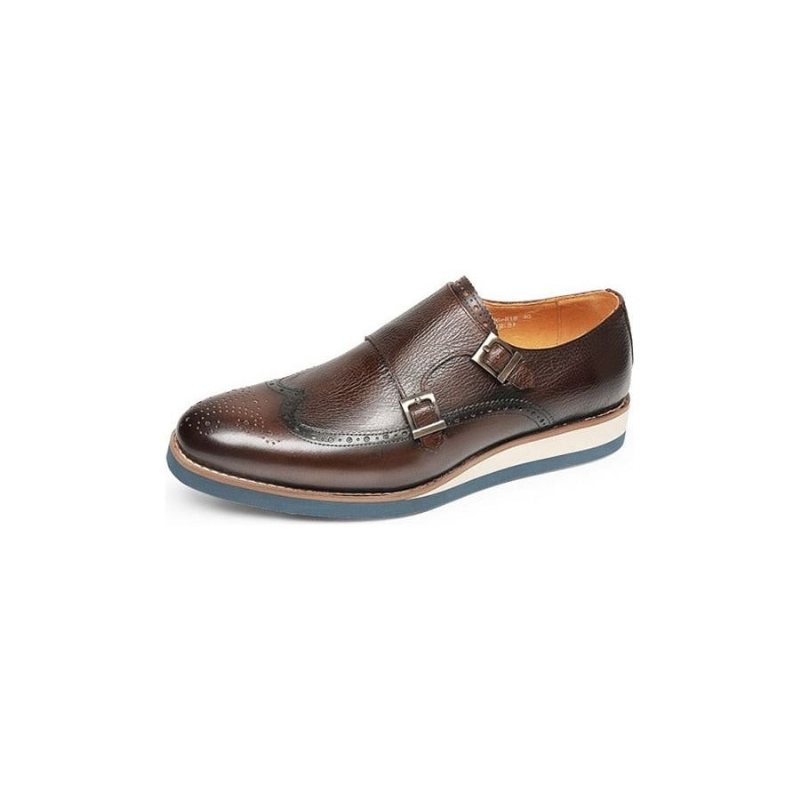 Ανδρικά Επίσημα Παπούτσια Exotic Texture Wingtip Platform Loafers - Καφές