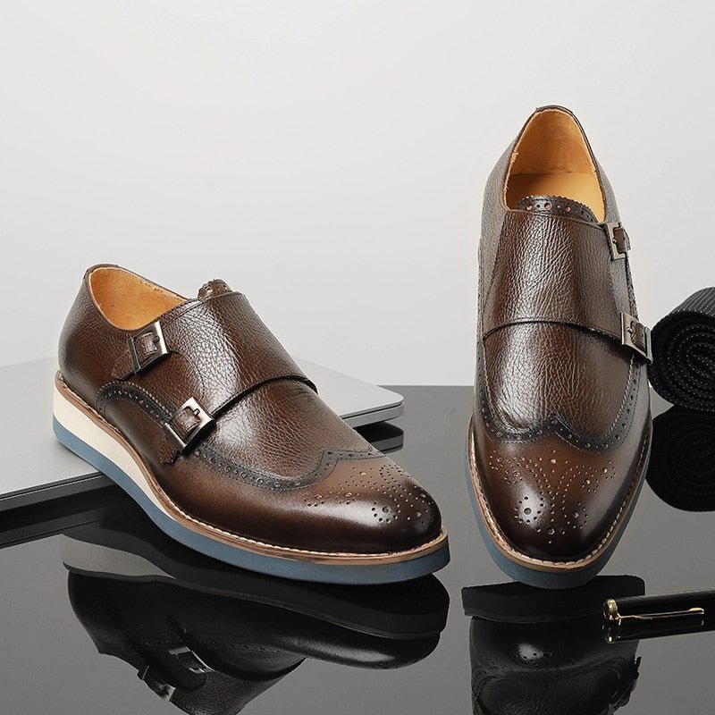 Ανδρικά Επίσημα Παπούτσια Exotic Texture Wingtip Platform Loafers - Καφές