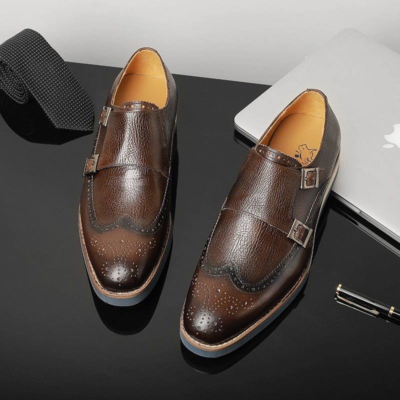 Ανδρικά Επίσημα Παπούτσια Exotic Texture Wingtip Platform Loafers - Καφές