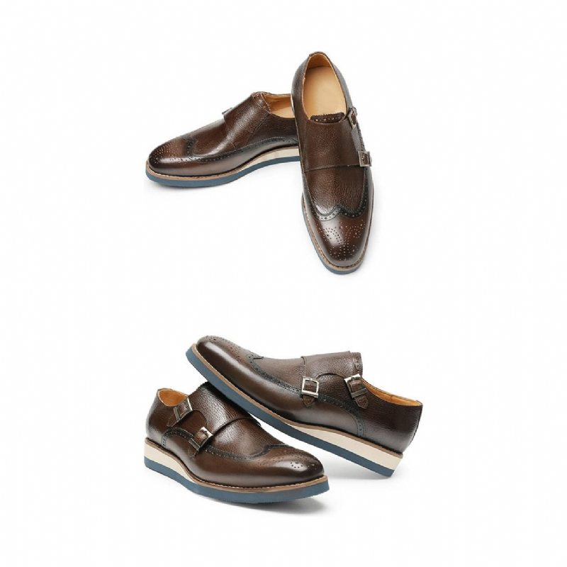 Ανδρικά Επίσημα Παπούτσια Exotic Texture Wingtip Platform Loafers - Καφές