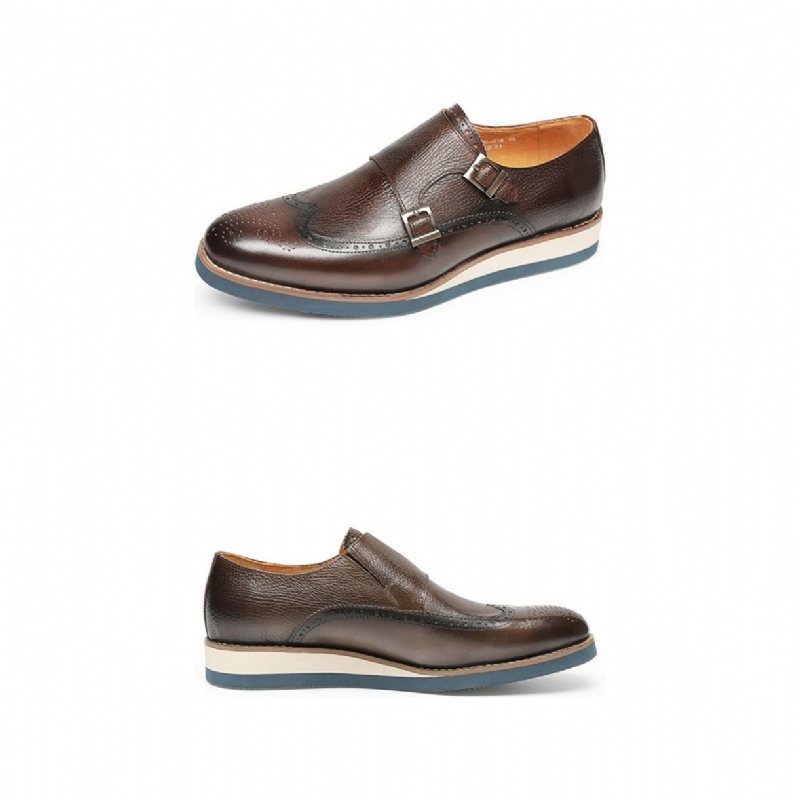 Ανδρικά Επίσημα Παπούτσια Exotic Texture Wingtip Platform Loafers - Καφές