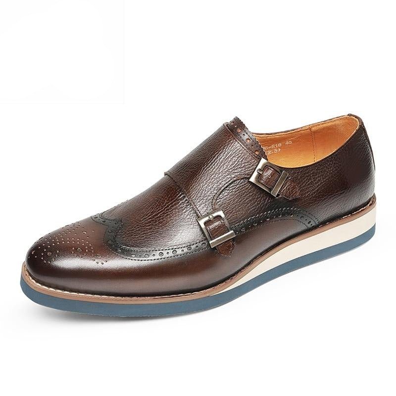 Ανδρικά Επίσημα Παπούτσια Exotic Texture Wingtip Platform Loafers - Καφές