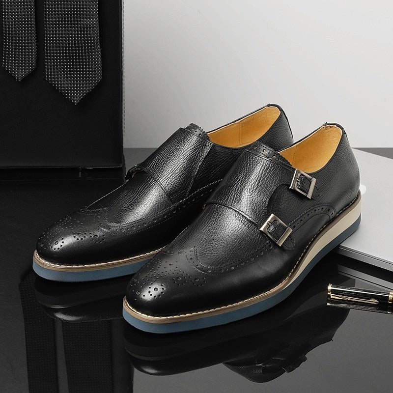 Ανδρικά Επίσημα Παπούτσια Exotic Texture Wingtip Platform Loafers - Μαύρο