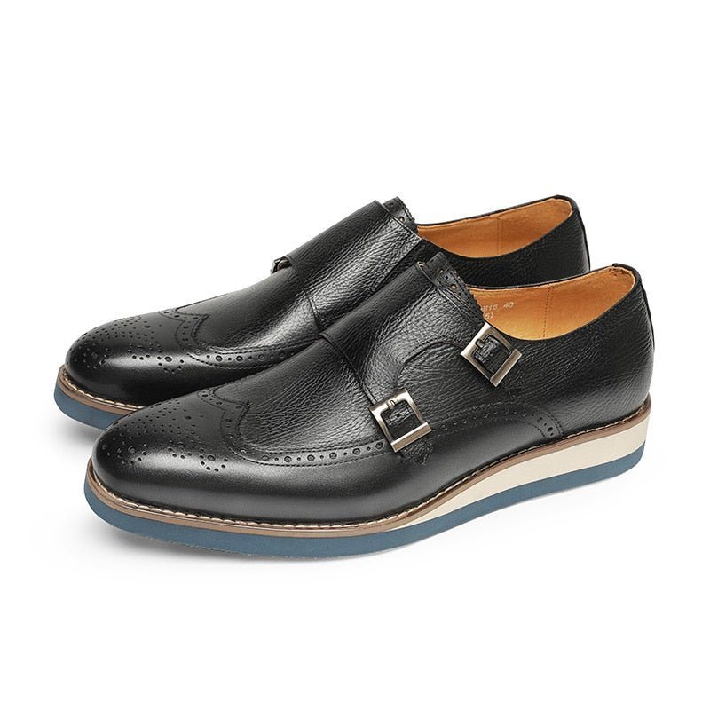 Ανδρικά Επίσημα Παπούτσια Exotic Texture Wingtip Platform Loafers - Μαύρο