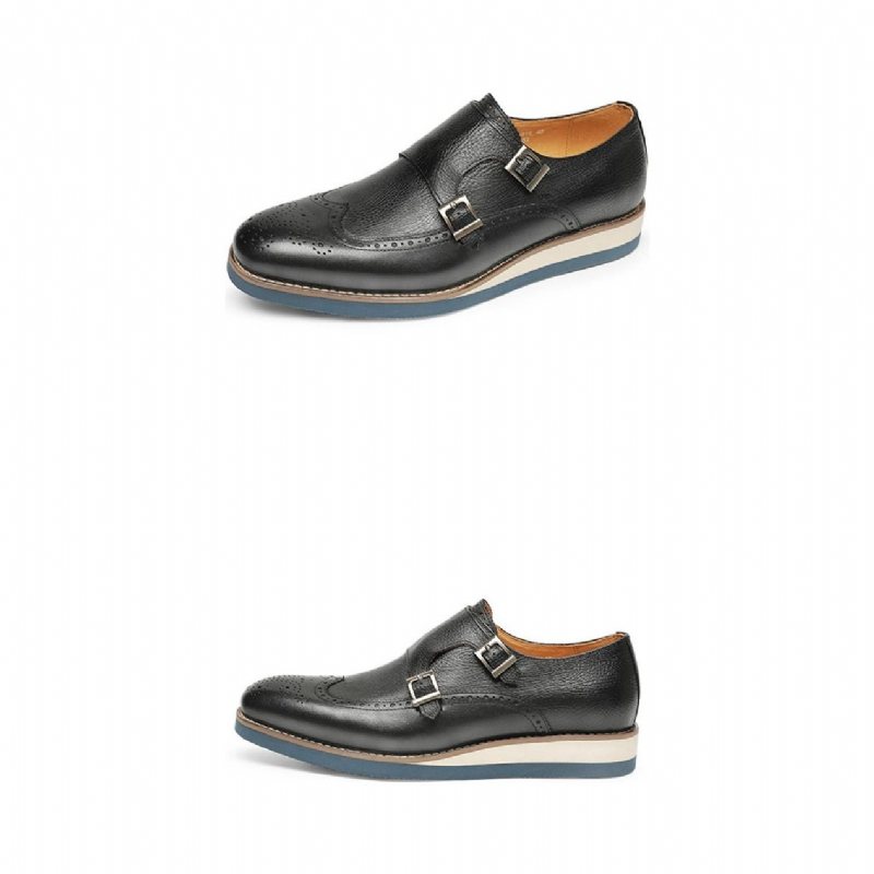 Ανδρικά Επίσημα Παπούτσια Exotic Texture Wingtip Platform Loafers - Μαύρο