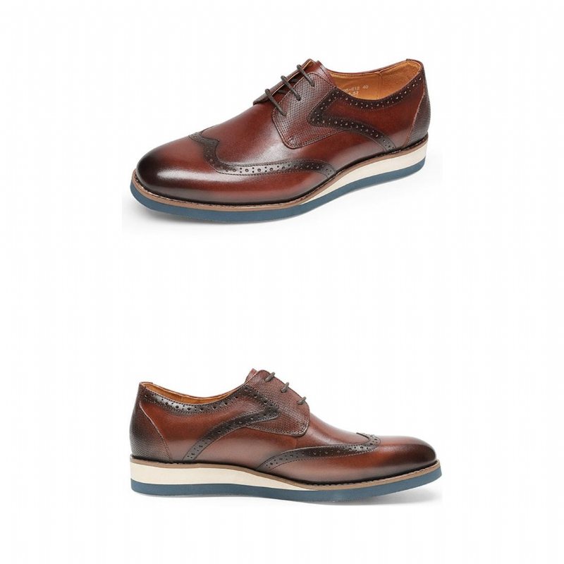 Ανδρικά Επίσημα Παπούτσια Exotic Textured Wingtip Oxford Casual - Καφές