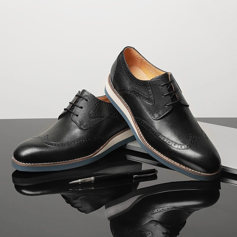 Ανδρικά Επίσημα Παπούτσια Exotic Textured Wingtip Oxford Casual - Μαύρο