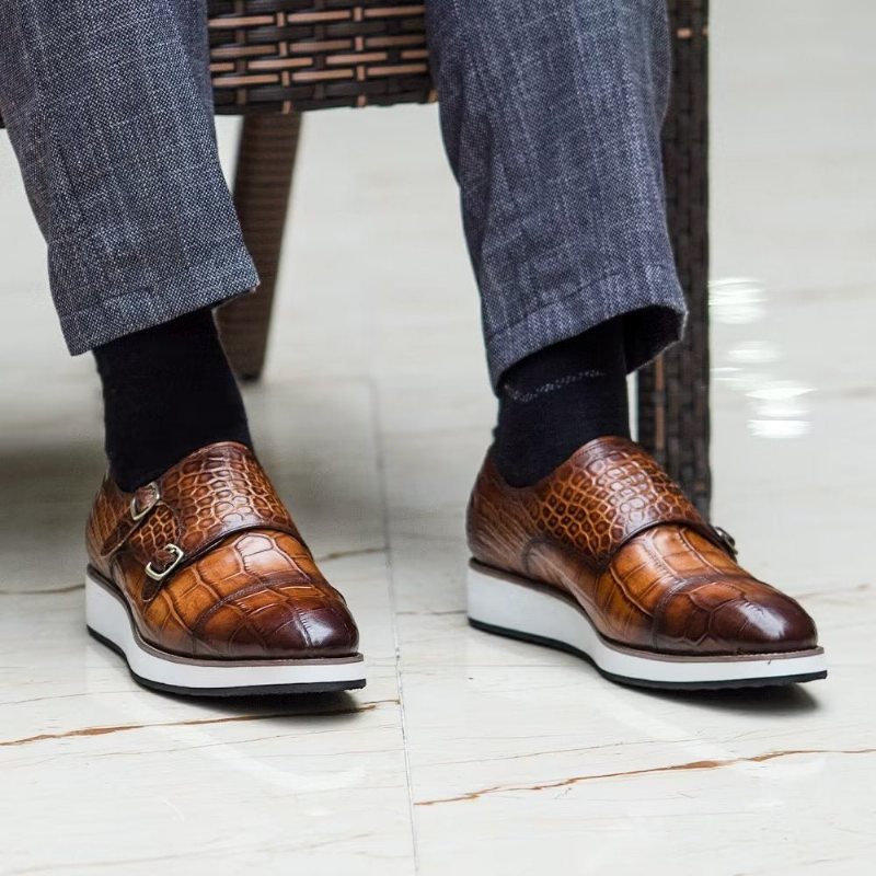 Ανδρικά Επίσημα Παπούτσια Exquisite Crocodile Texture Monkstraps - Καφές