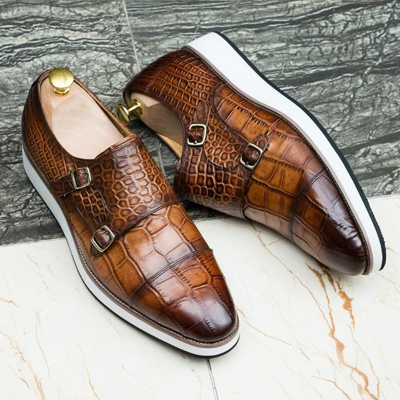 Ανδρικά Επίσημα Παπούτσια Exquisite Crocodile Texture Monkstraps - Καφές