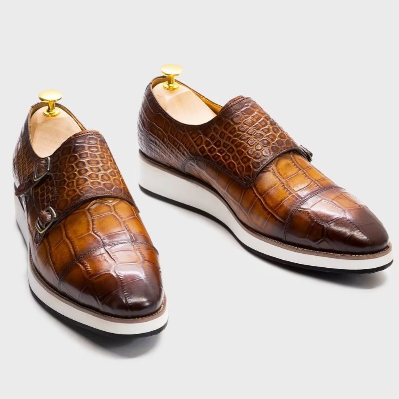 Ανδρικά Επίσημα Παπούτσια Exquisite Crocodile Texture Monkstraps - Καφές