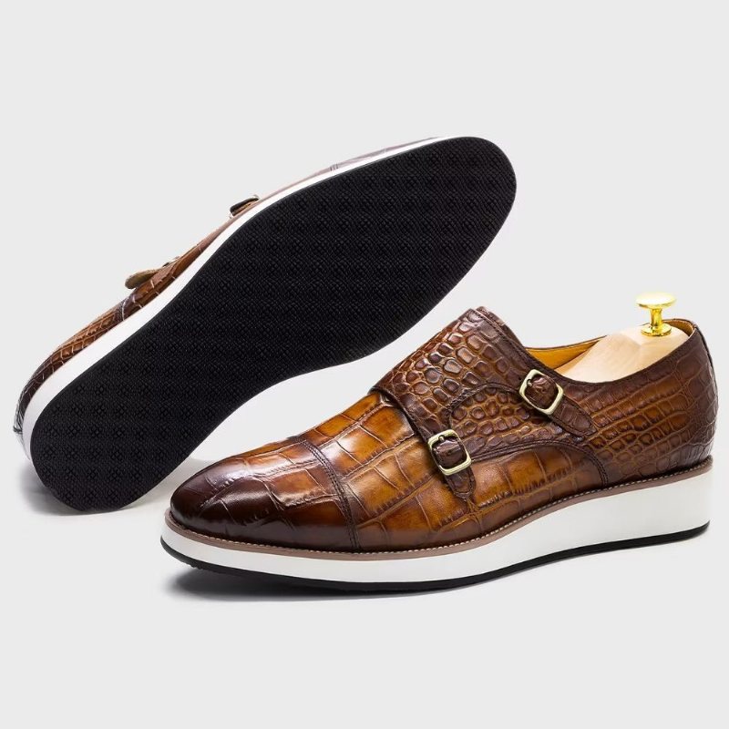 Ανδρικά Επίσημα Παπούτσια Exquisite Crocodile Texture Monkstraps - Καφές