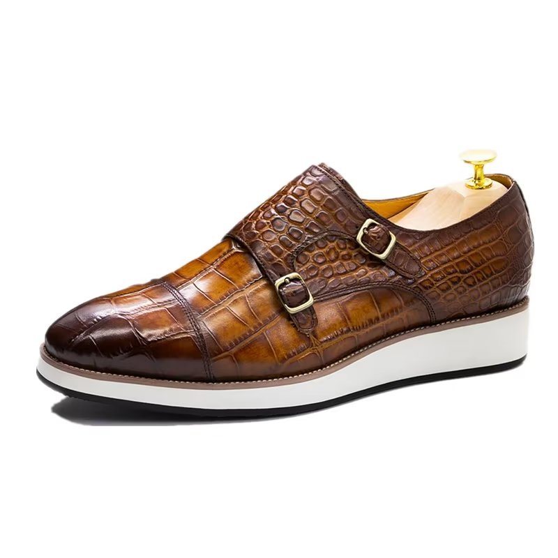 Ανδρικά Επίσημα Παπούτσια Exquisite Crocodile Texture Monkstraps - Καφές