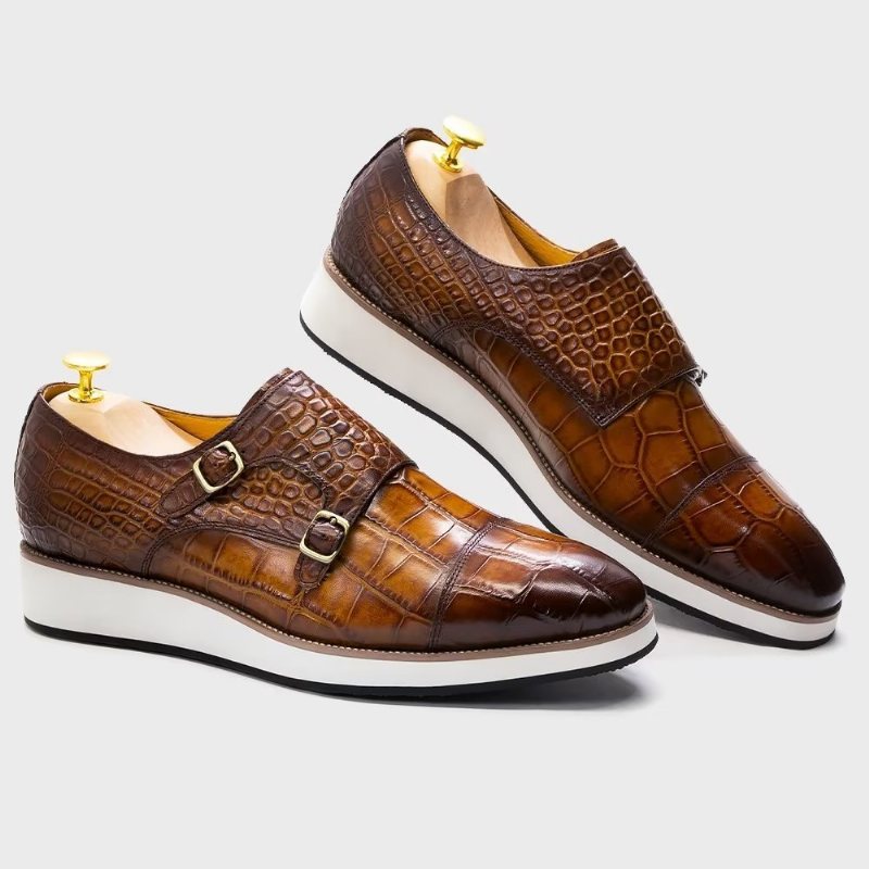 Ανδρικά Επίσημα Παπούτσια Exquisite Crocodile Texture Monkstraps - Καφές