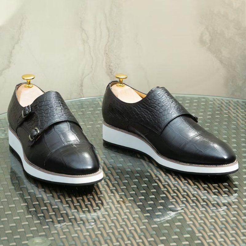 Ανδρικά Επίσημα Παπούτσια Exquisite Crocodile Texture Monkstraps - Μαύρο