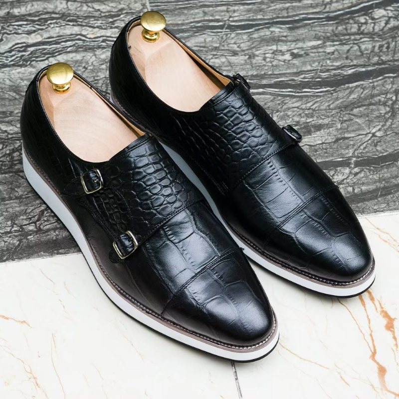 Ανδρικά Επίσημα Παπούτσια Exquisite Crocodile Texture Monkstraps - Μαύρο